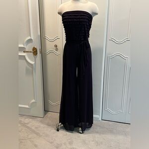 Connected Apparel Navy Strapless Jumpsuit Wide-Leg